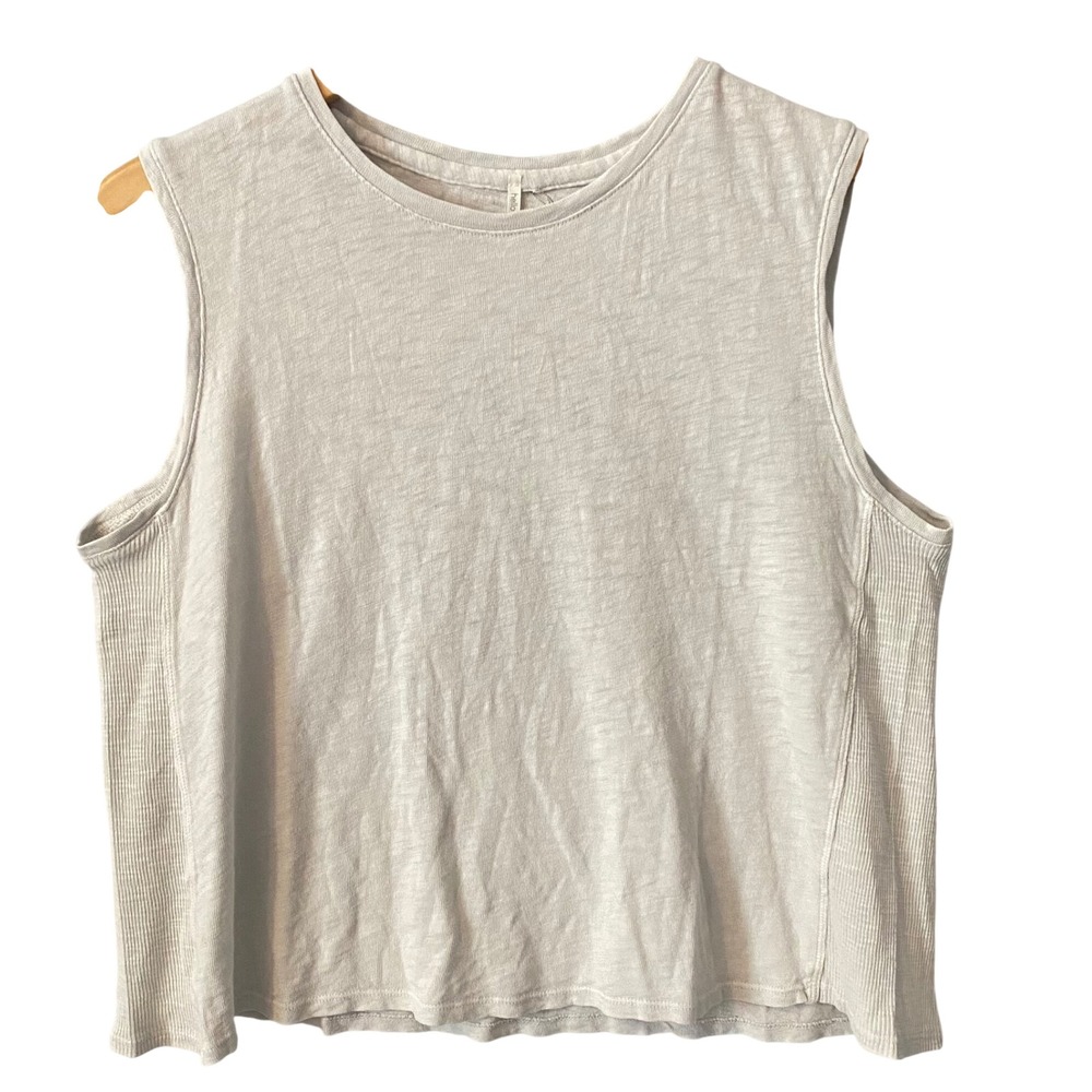 Hello Nite Womens Sz Md Oatmeal Cotton Slub Ribbed Side Panel Tank Top Casual